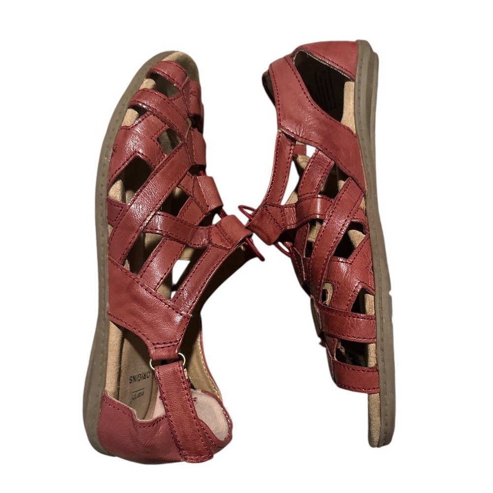 Earth Origins Womens Sz 11 Flat Leather Strappy Sandals Belle Bridget Regal Red - Picture 3 of 8